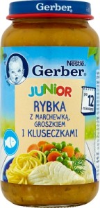 Gerber Junior Rybka z Marchewką Groszkiem i Kluseczkami 250g